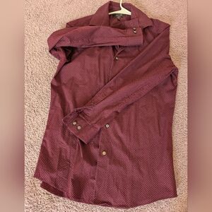 Apt. 9 Burgundy Polka Dot Shirt for Men. Stretch & Slim Fit. Size 32/33